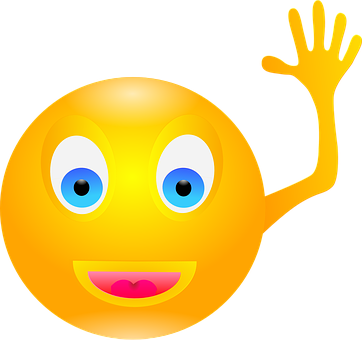 A Yellow Emoji With Blue Eyes And A Hand