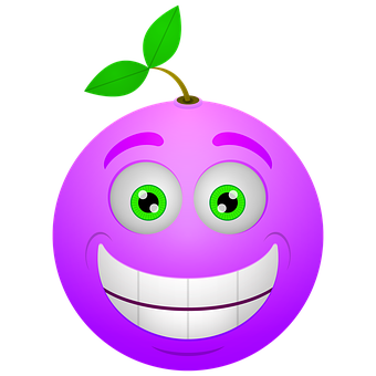 A Purple Cartoon Face With Green Eyes And A Plant On Top