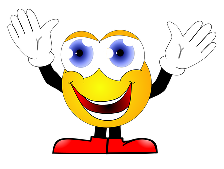 A Cartoon Face With Hands Up