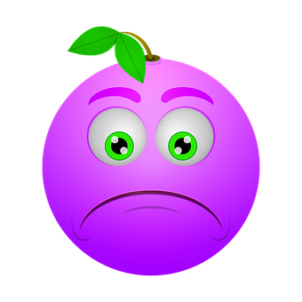 A Purple Emoji With Green Eyes And A Sad Face