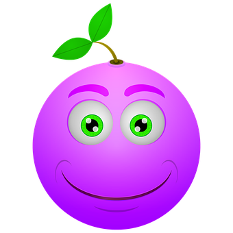 A Purple Round Object With Green Eyes And A Smiling Face