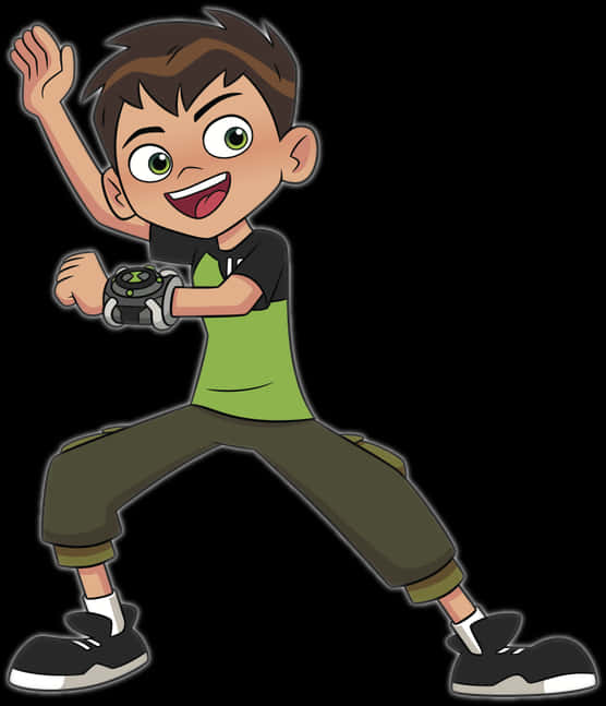 Cartoon Boy With Green Shirt And Black Shirt
