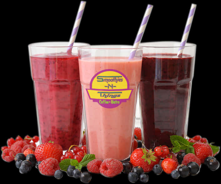A Group Of Smoothies In Glasses With Straws