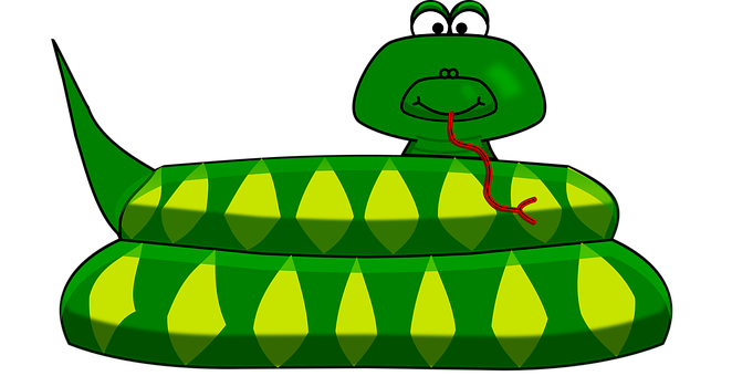 A Cartoon Snake With A Long Red String