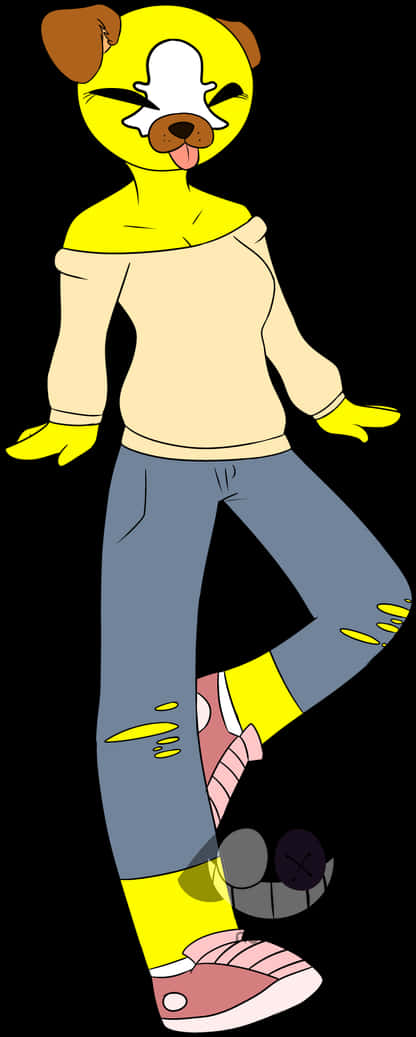 Cartoon Character With Yellow Gloves And Blue Jeans