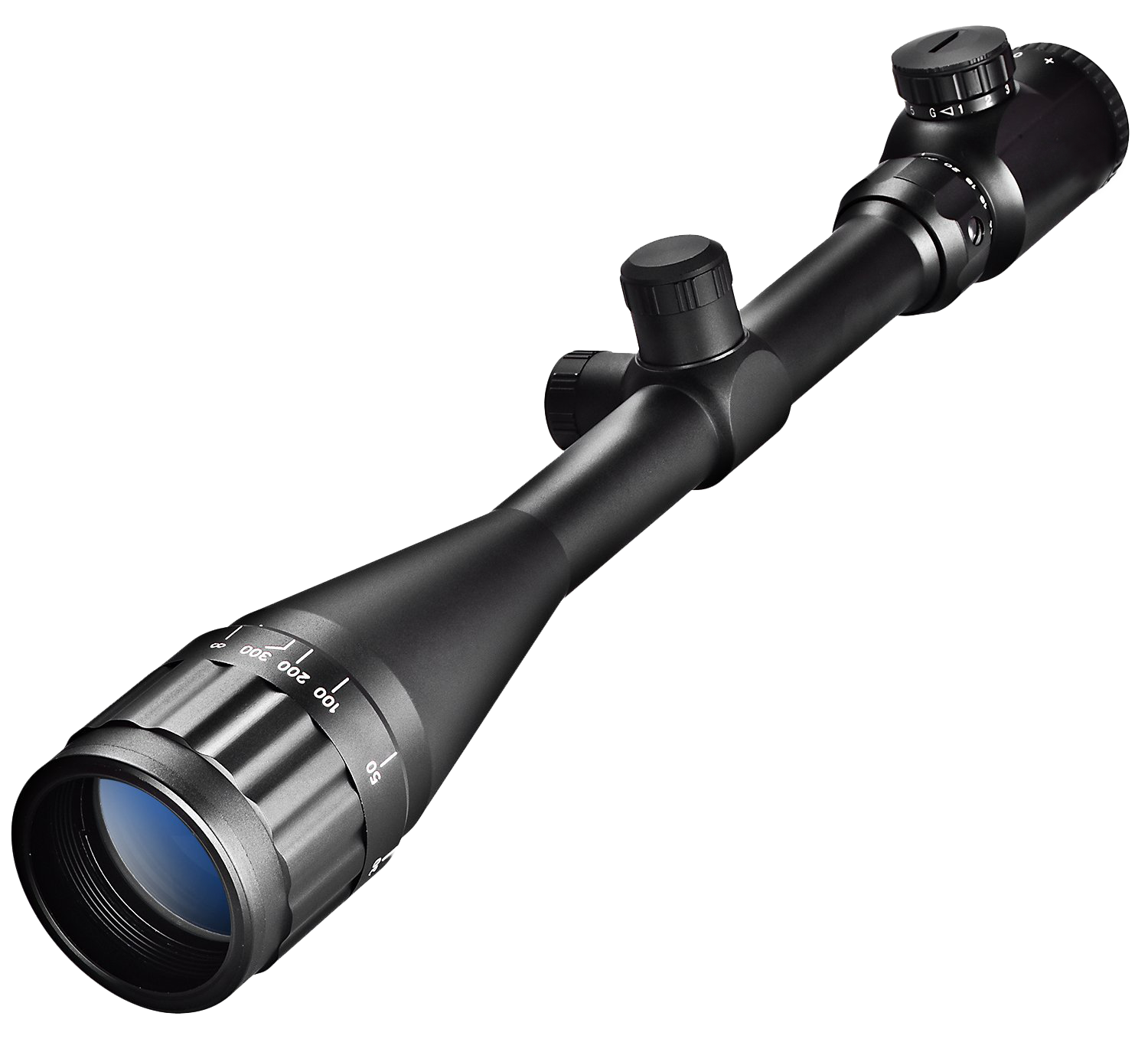 A Black Scope With A Blue Lens
