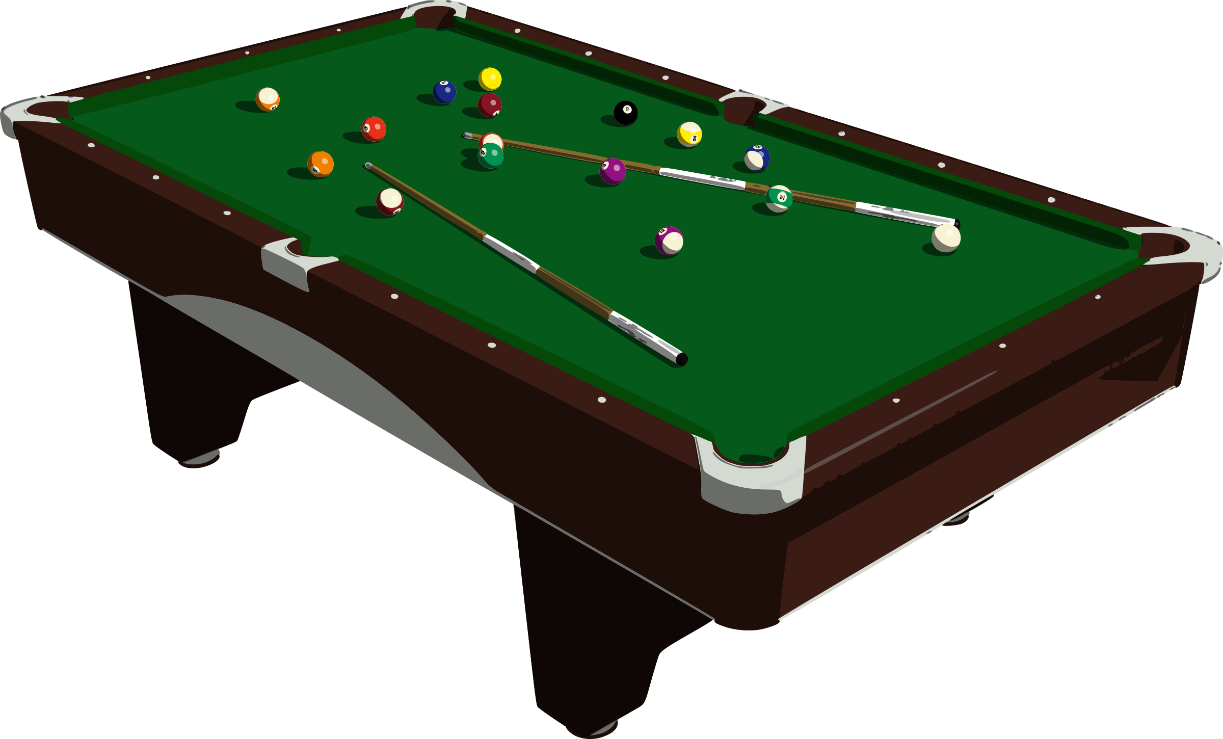 A Pool Table With Balls And Sticks On It