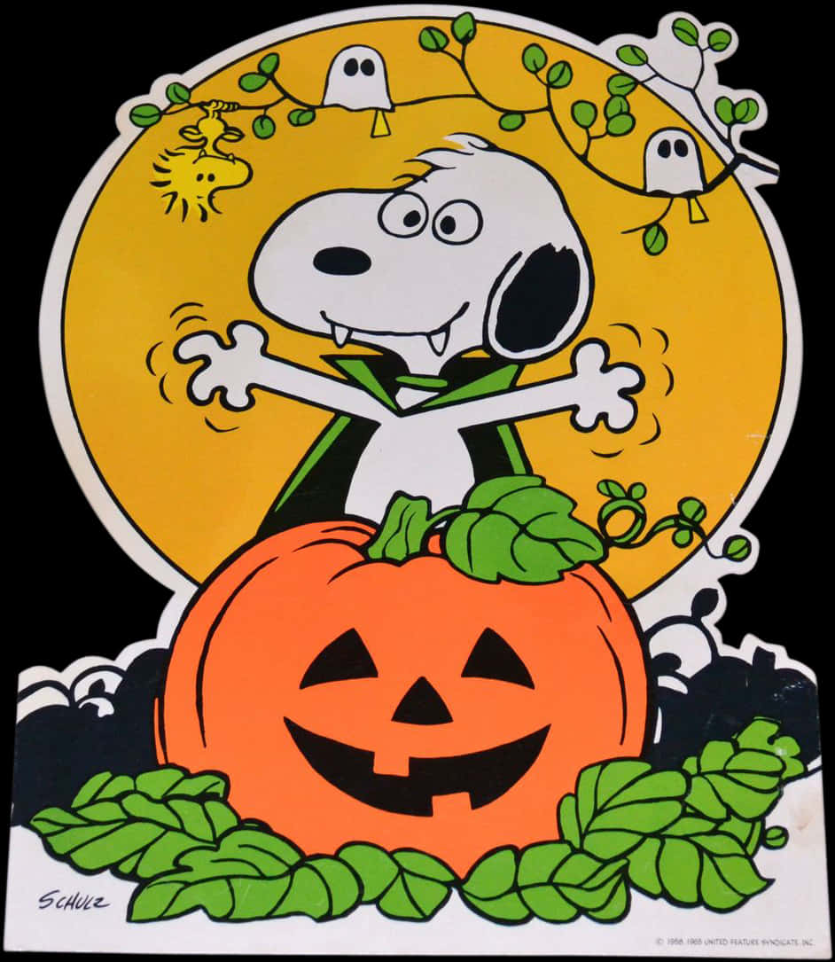 Snoopy Jumping Behind Carved Pumpkin