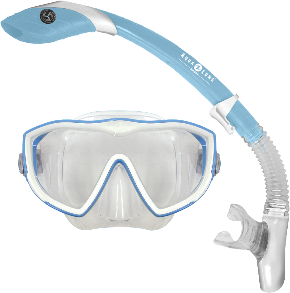 A Blue And White Snorkel And Mask