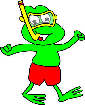 A Cartoon Frog Wearing A Snorkel Mask