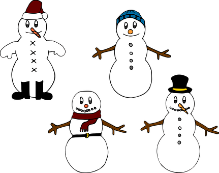 A Group Of Snowmen With Different Poses