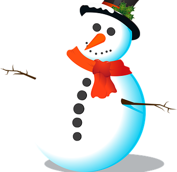 A Snowman With A Red Scarf And A Hat