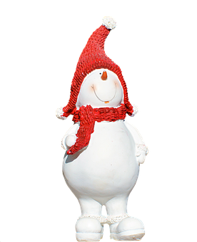 A Snowman With A Red Hat And Scarf