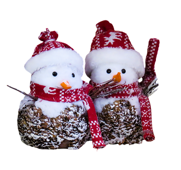 Two Snowmen Wearing Hats And Scarves
