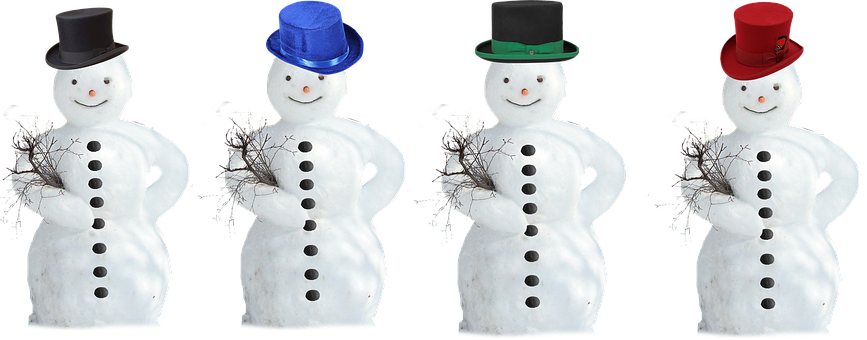Two Snowmen Wearing Hats