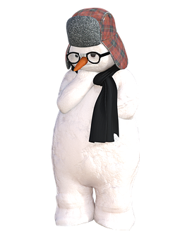 A Snowman Wearing A Hat And Scarf