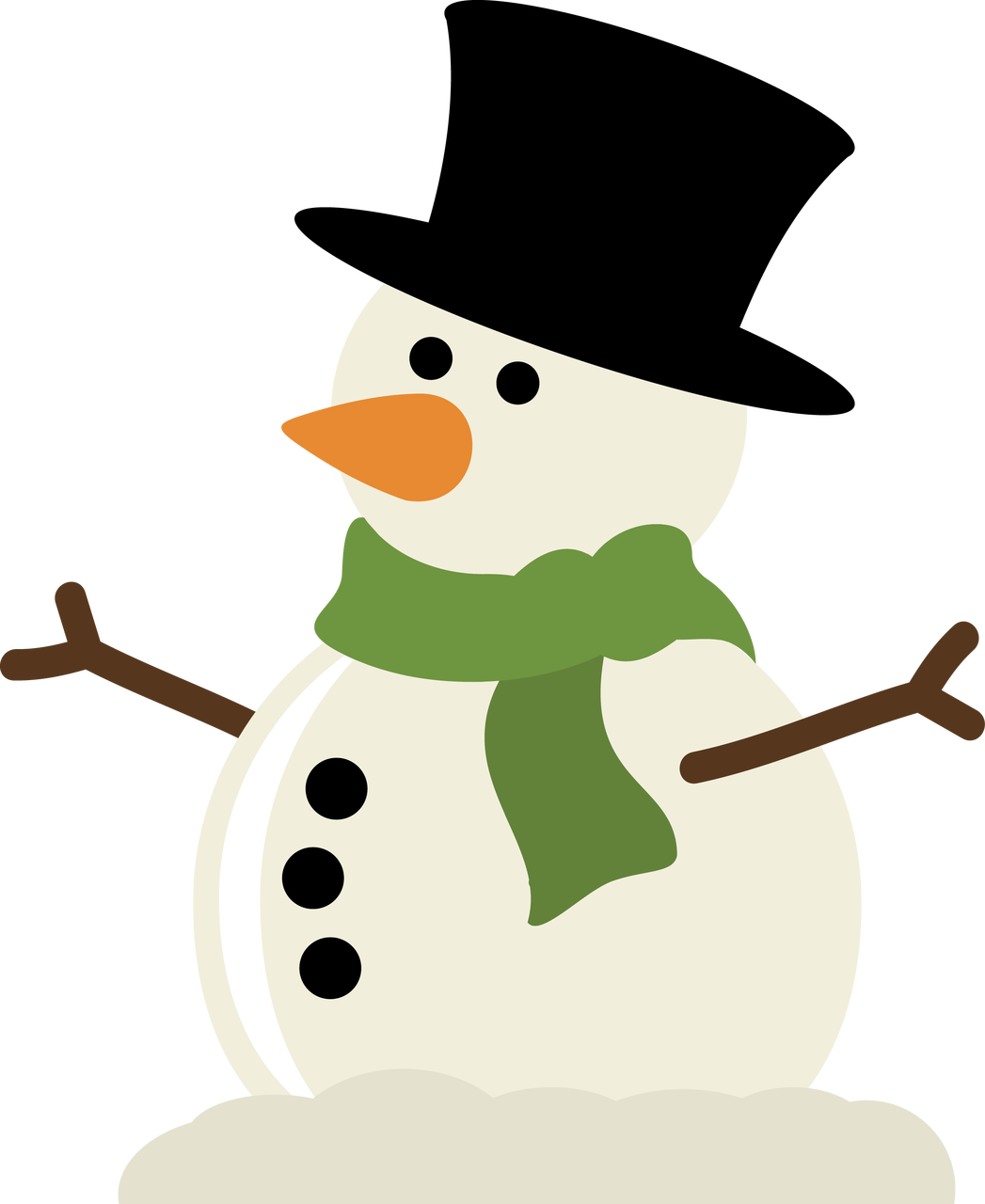 A Snowman With A Green Scarf And A Hat