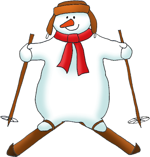 A Snowman With Skis And A Red Scarf