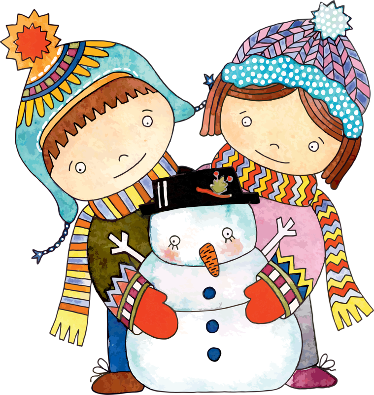 A Couple Of Children Hugging A Snowman