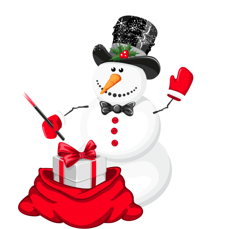 A Snowman With A Magic Wand And A Bag Of Presents