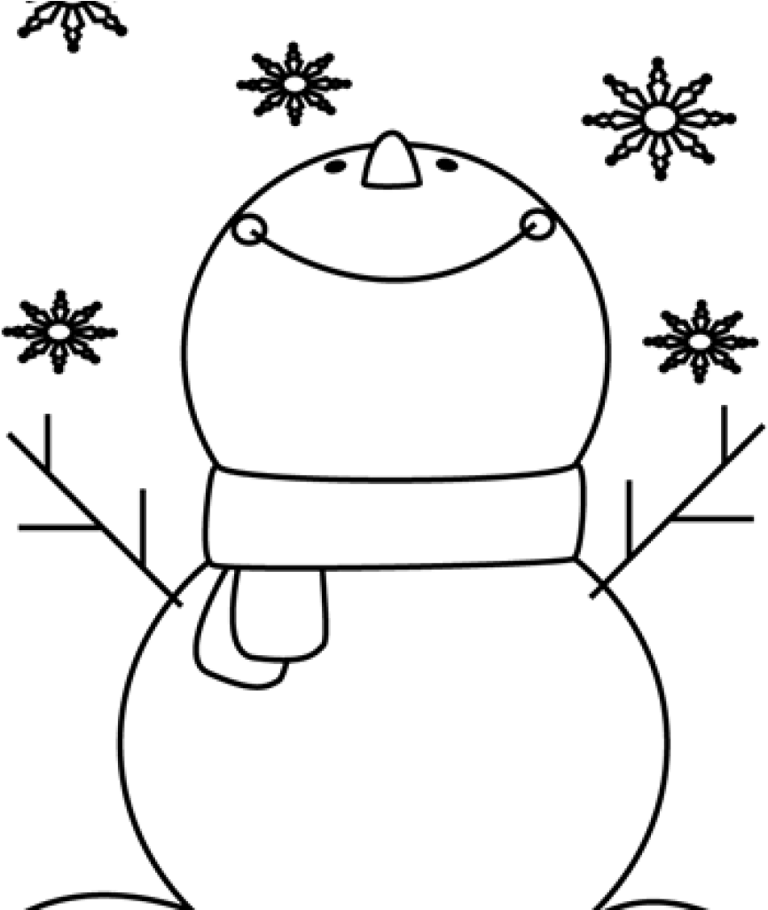 A Snowman With A Scarf And Snowflakes