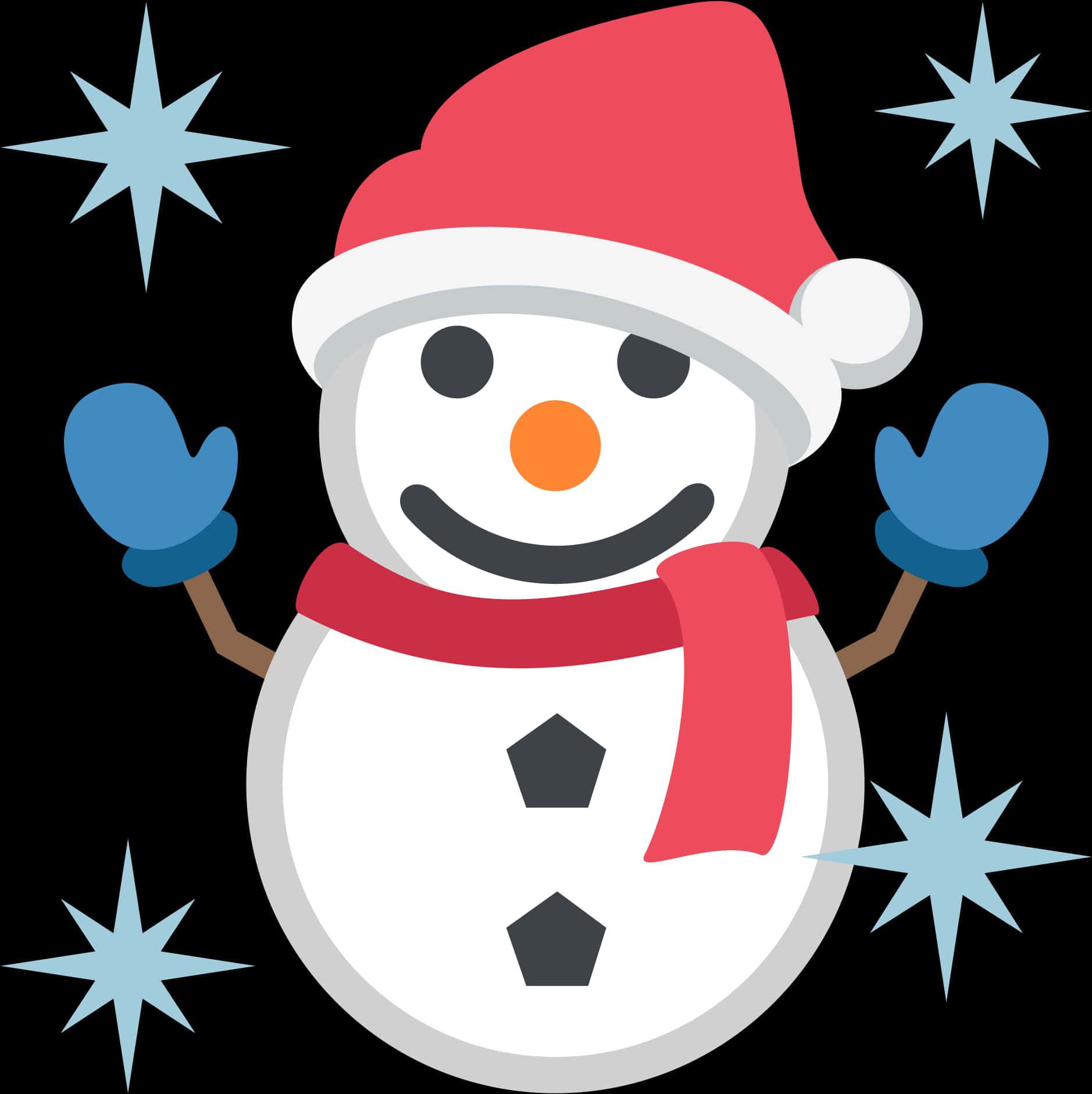 A Snowman With A Red Hat And Scarf And Mittens