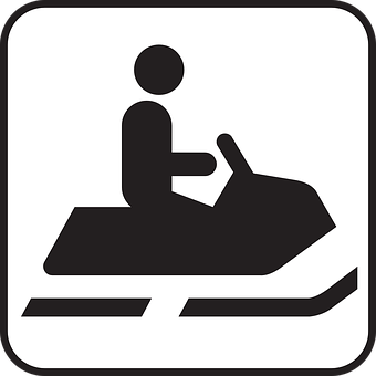 A Black And White Sign With A Person On A Snowmobile