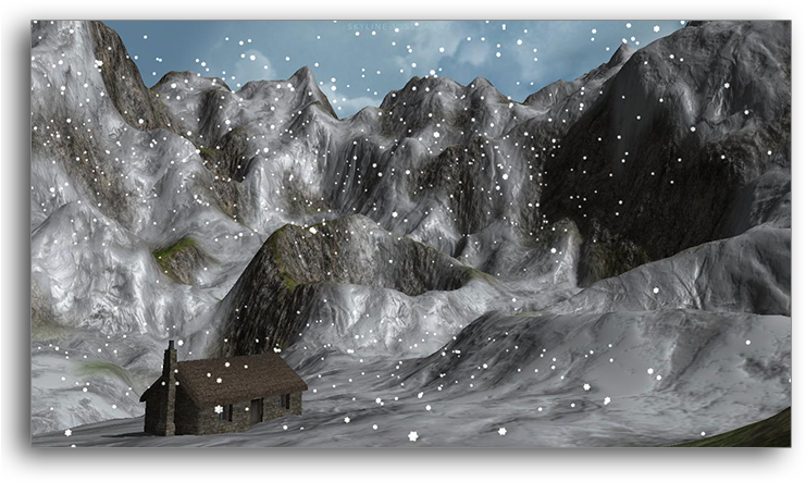 A Snowy Mountain With A House