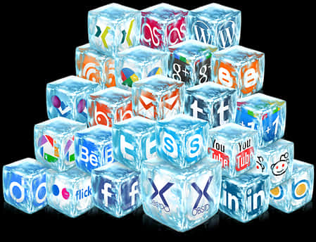 A Pyramid Of Ice Cubes With Logos