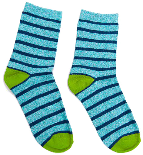 A Pair Of Blue And Green Striped Socks
