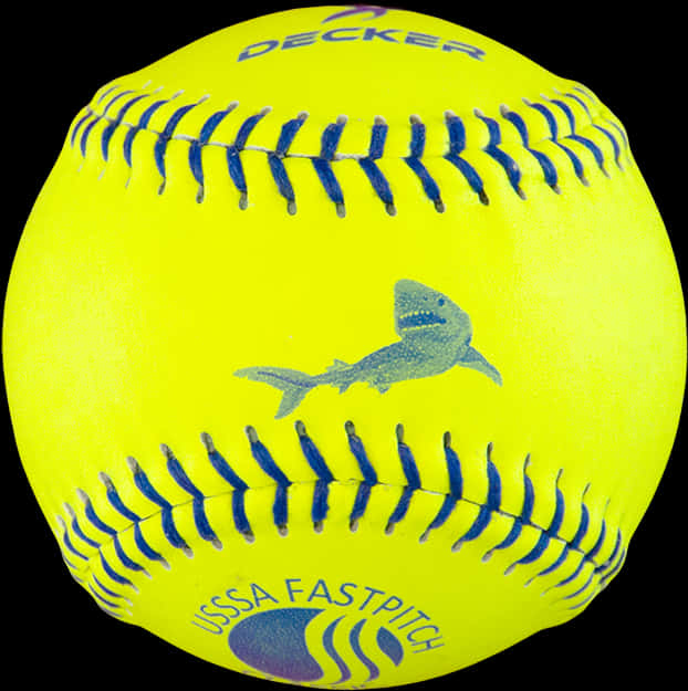 A Yellow Softball With A Shark Design On It