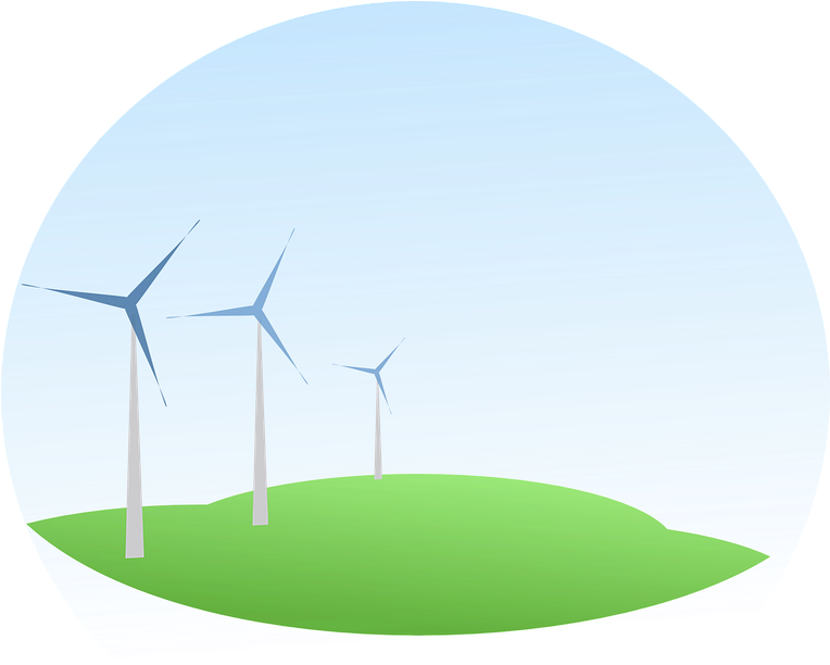 A Group Of Windmills On A Green Hill
