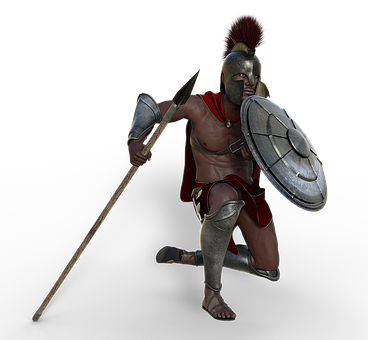 A Man In A Garment Holding A Spear And Shield