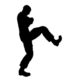 A Silhouette Of A Man Kicking