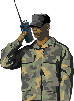 A Man In Camouflage Holding A Walkie Talkie