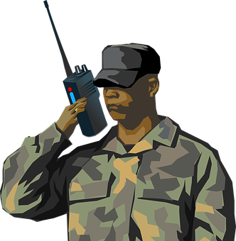 A Man In Military Uniform Holding A Walkie Talkie