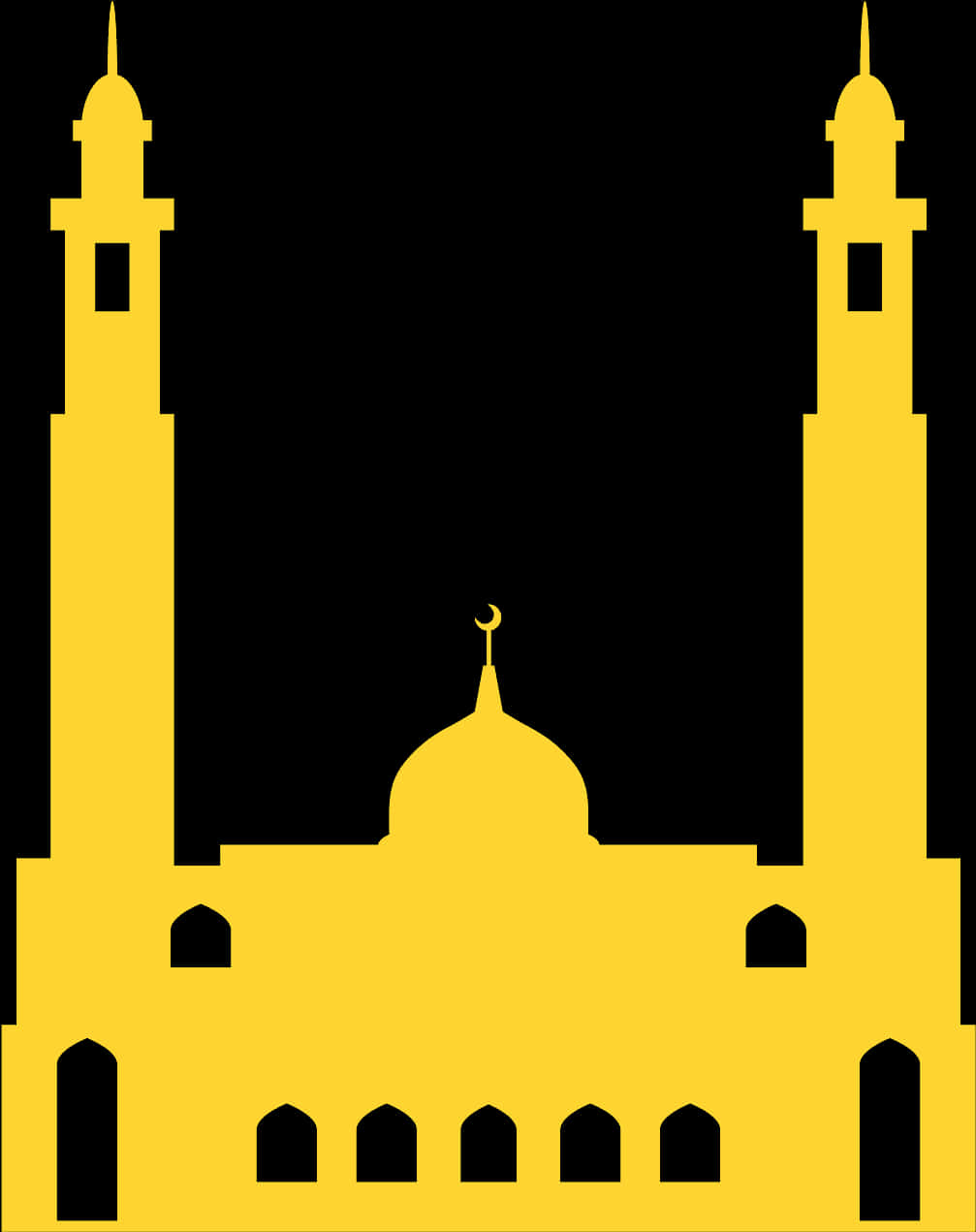 A Yellow Building With Towers And A Crescent Moon