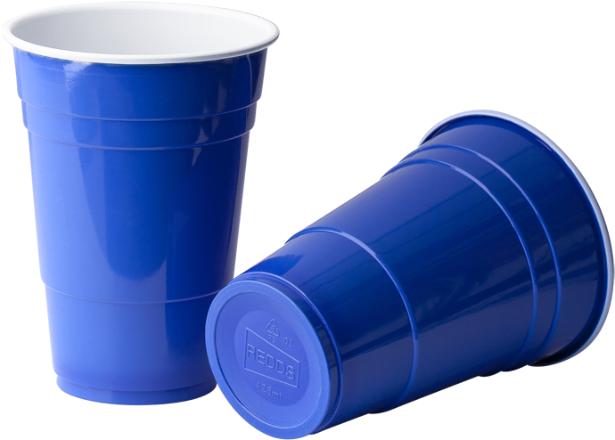 A Blue Plastic Cups On A Black Background