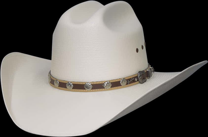 A White Cowboy Hat With A Brown Band