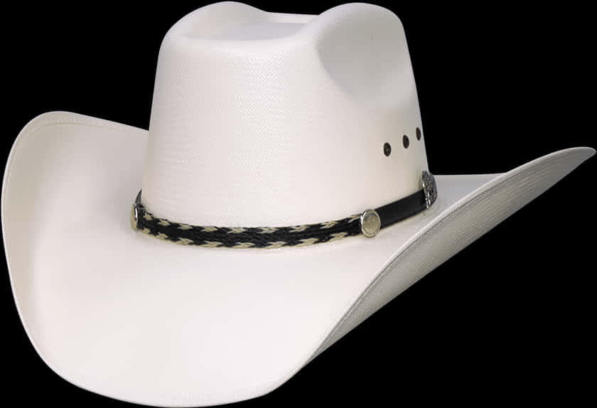 A White Cowboy Hat With A Black Band
