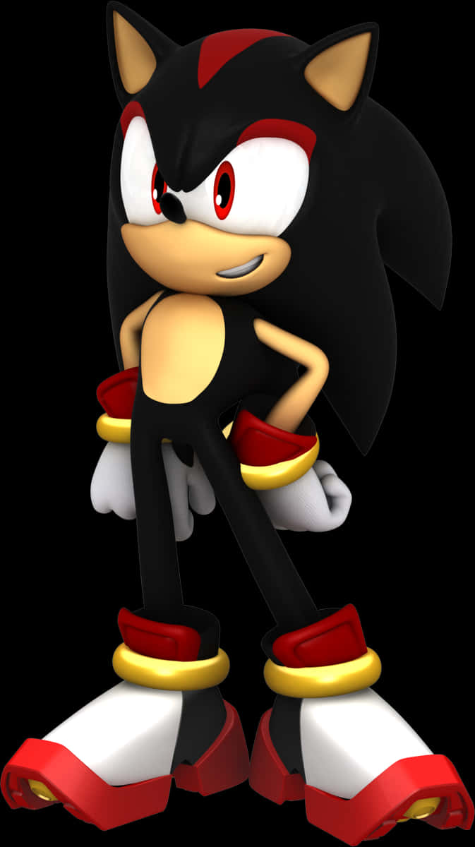 A Cartoon Character With Black Hair And Red Shoes