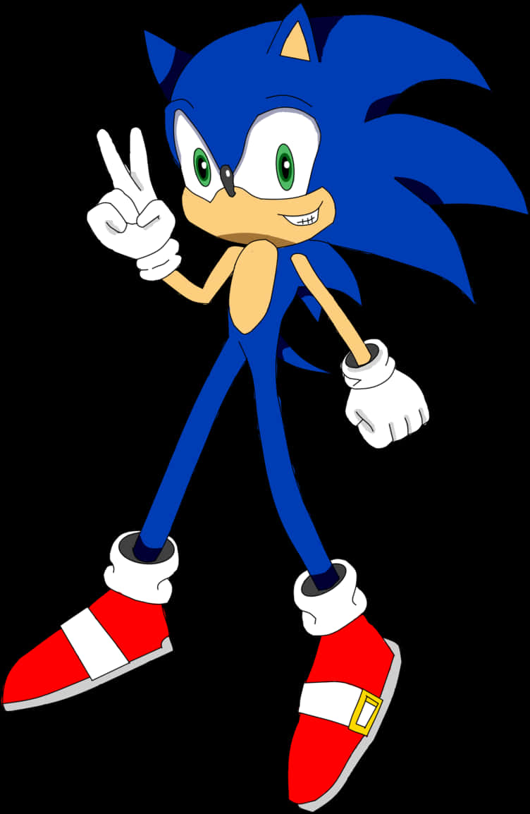 Cartoon Character Of A Blue Hedgehog With Two Fingers Up