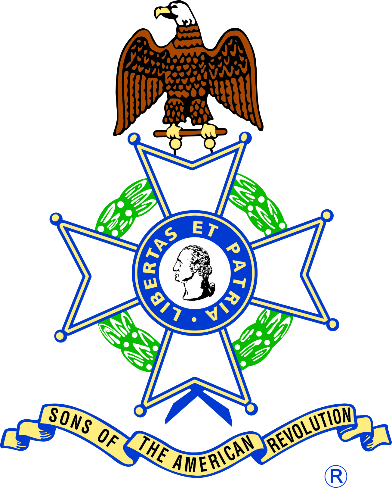 A Blue And Yellow Emblem With A Bird And A White Circle With A Man's Head