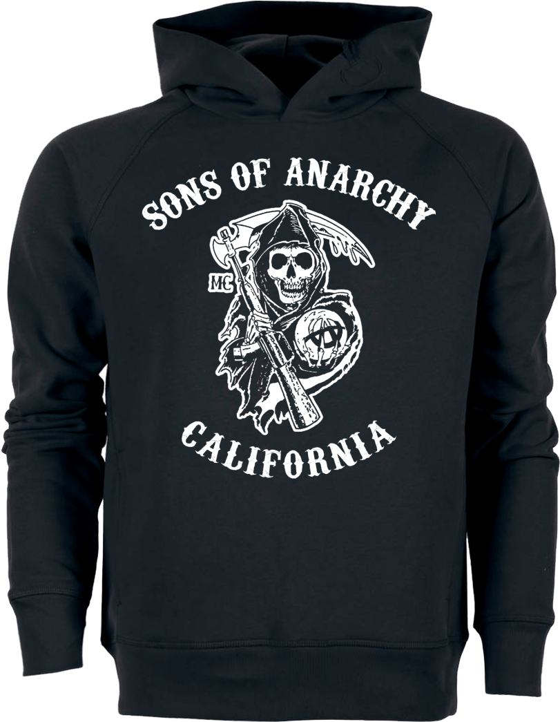 A Black Sweatshirt With A Skull And Scythe
