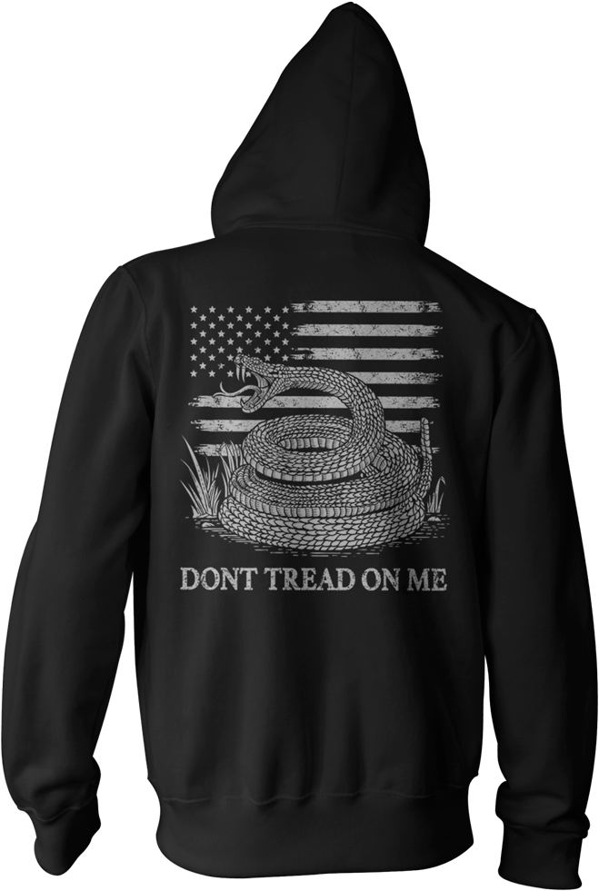 A Black Hoodie With A Snake And Flag On It