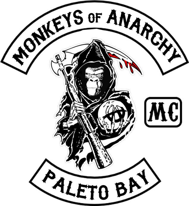 A Logo With A Monkey Holding A Weapon