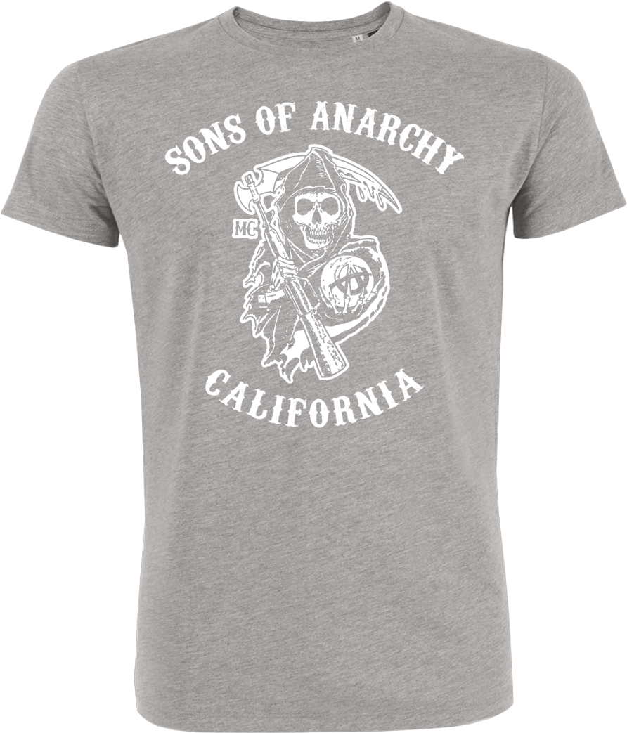 A Grey T-shirt With A Skull And Scythe