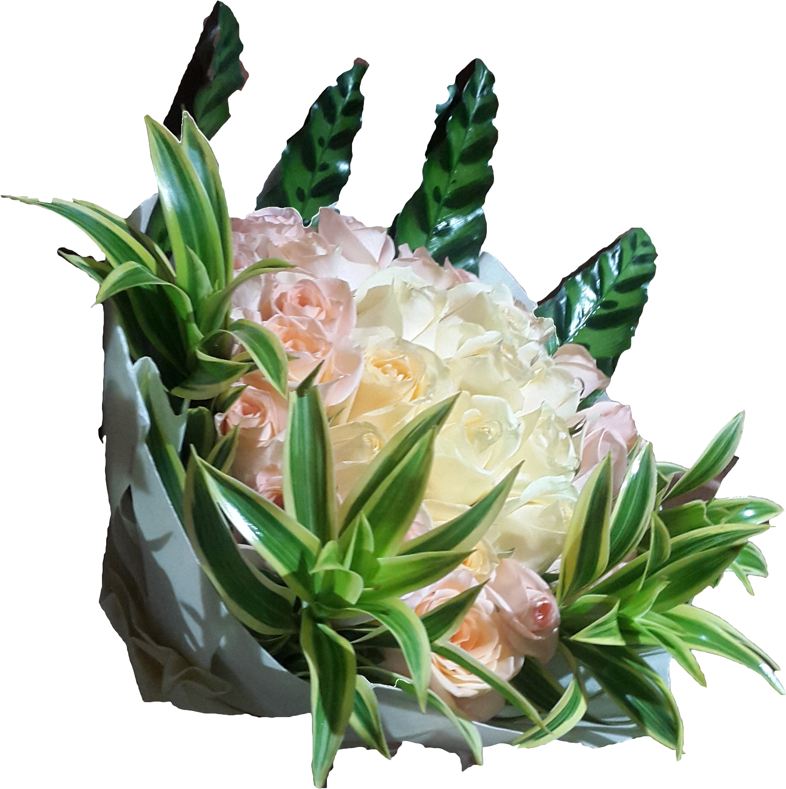 A Bouquet Of Flowers With Leaves