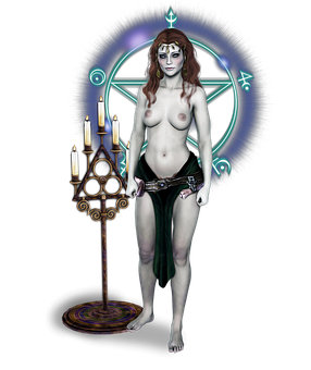A Woman With A Pentagram And A Candle Holder