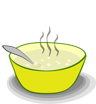 A Cartoon Of A Bowl Of Soup With A Spoon